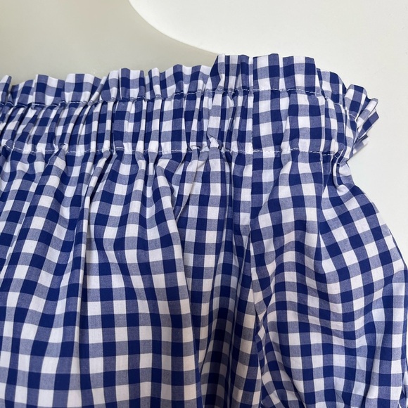 J. Crew Off the Shoulder Gingham Blue White Top Blouse Size 6 - Picture 8 of 15